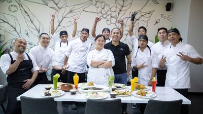 Feby Baguisa with her staff. Most of the members of her team lost their jobs during the pandemic.