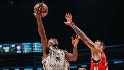 Dubai Basketball's McKinley Wright goes to the basket against Crvena Zvezda.