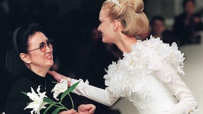 Designer Hanae Mori at her spring/summer 1997 haute couture show in Paris. AFP
