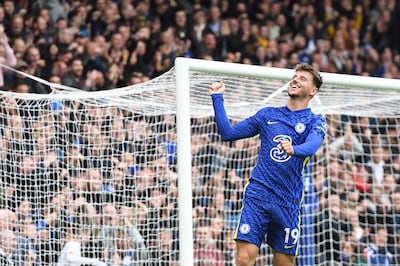 Mason Mount of Chelsea celebrates scoring a hat-trick. EPA