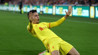 Curtis Jones celebrates scoring Liverpool's third goal. Getty