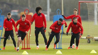Manchester United’s Paddy McNair and Anthony Martial during training. Action Images via Reuters / Jason Cairnduff