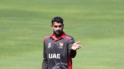 Captain Ahmed Raza during the ICC Mens T20 World cup qualifier warm up game between against Scotland in October. Chris Whiteoak / The National