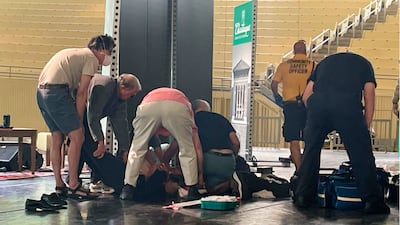 A man stormed the stage at the Chautauqua Institution in the US state of New York and began assaulting Salman Rushdie as he was being introduced. AP