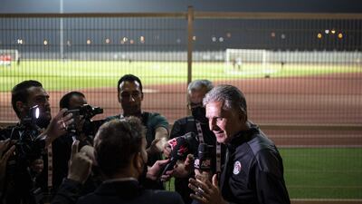 Egypt's head coach Carlos Queiroz talks to the journalists. AFP