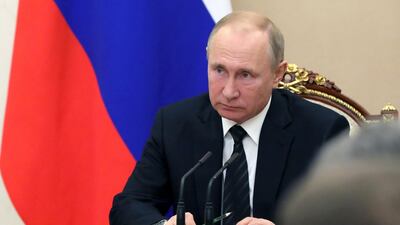 Russian President Vladimir Putin chairs a meeting with Security Council permanent members in Moscow, on February 8, 2019. AFP