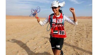 Yasmin Wadhai, the Abu Dhabi-born Iraqi on the ECO-Racers team, manages a smile yesterday. Courtsey Bob McCaffrey