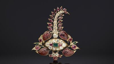 Ruby diamond and emerald turban jewel. Prudence Cuming Associates