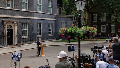 LONDON, ENGLAND - JUNE 22: Prime Minister Keir Starmer announces his resignation as UK Prime Minister and Leader of the Labour Party, outside No.10 Downing Street on June 22, 2026 in London, England. The prime minister is facing calls to announce a timeline for his departure from office ahead of an expected leadership challenge by Andy Burnham, who is re-entering parliament after his victory in the Makerfield by-election. (Photo by Dan Kitwood / Getty Images)