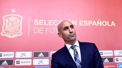 Spanish Royal Football Federation president Luis Rubiales gives a press conference to announce Luis Enrique's return at the helm of the national team. AFP