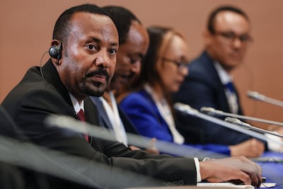 Ethiopia's Prime Minister Abiy Ahmed attends a bilateral meeting with Russia's President Vladimir Putin in New Delhi in September. AFP