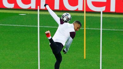 Kylian Mbappe during a training session at Camp Nou. EPA