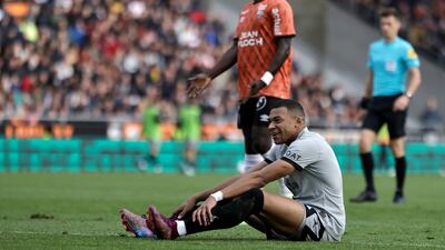 PSG's Kylian Mbappe reacts. AP
