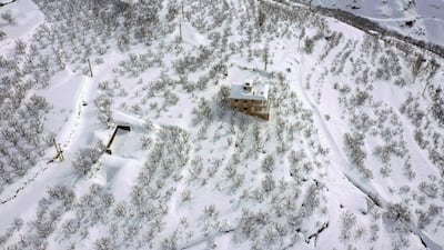 An aerial view of a snow-covered valley of the Cedars area in the Lebanese mountains norh of Beirut, 1,800 metres above sea level. AFP