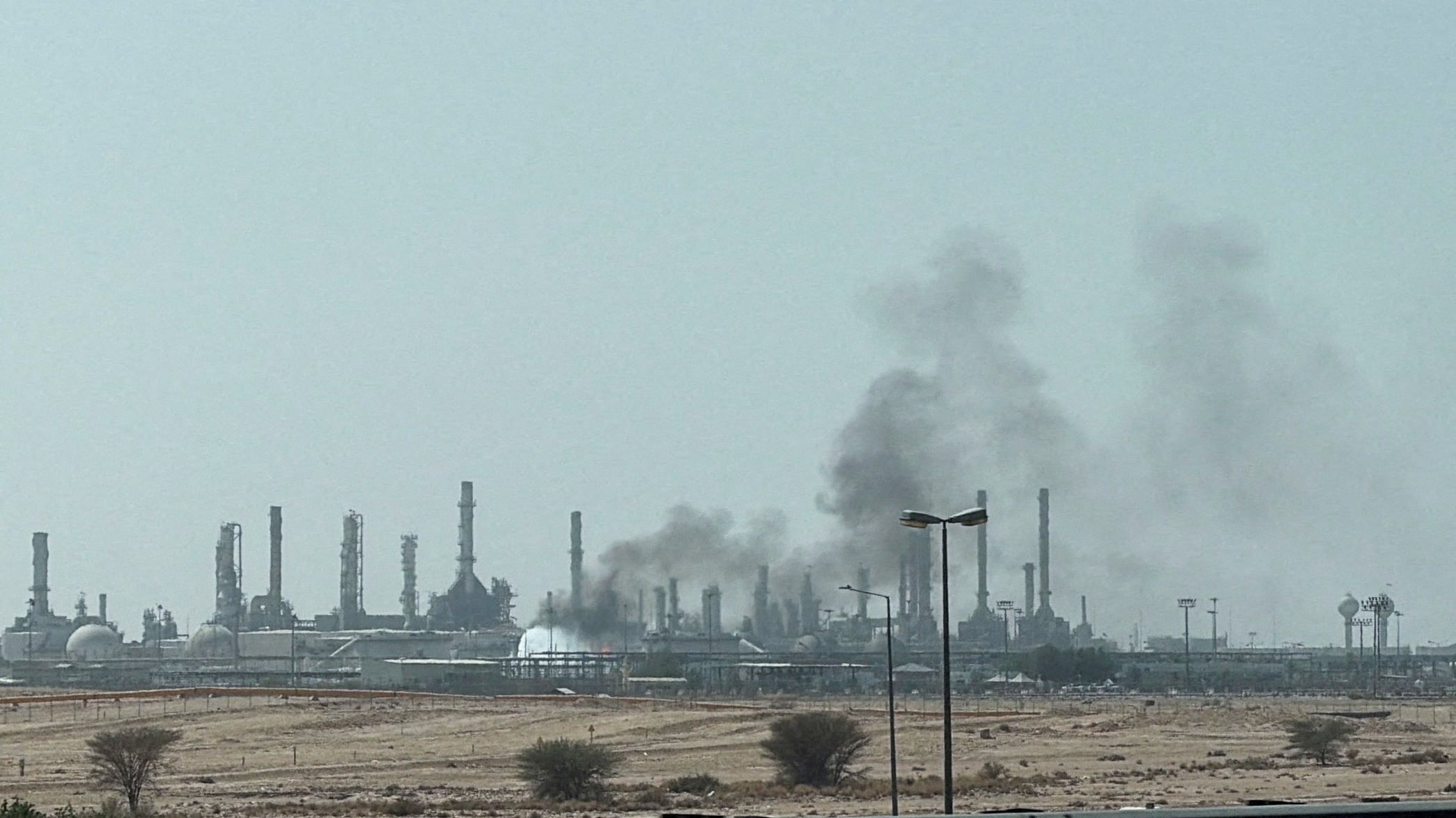 Smoke rises from a fire at the Aramco refinery south of Riyadh, Saudi Arabia, October 3, 2026. Reuters