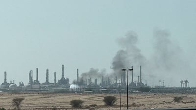Smoke rises from a fire at the Aramco refinery south of Riyadh, Saudi Arabia, on October 3. Reuters