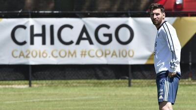 Lionel Messi takes part in training on Wednesday at the university of Illinois in Chicago. Omar Torres / AFP