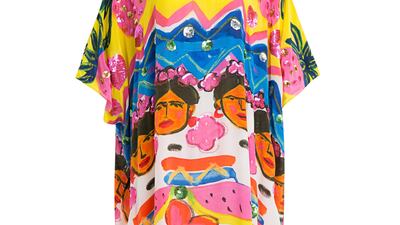 A Frida Halo-inspired kaftan from the Bonita collection, created by artist Kristian Williams, available at Sauce