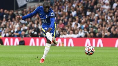 Chelsea's N'Golo Kante scores his team's second goal on Sunday. EPA