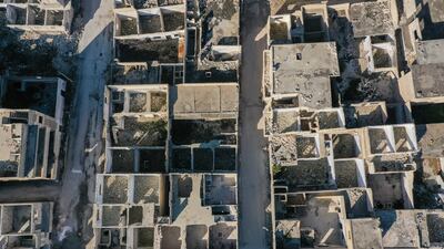Damaged homes that were looted in Maarat Al Numan, on the outskirts of Idlib, Syria. AP