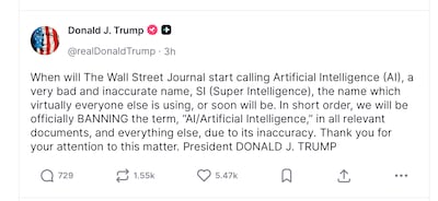 US President Donald Trump lamented that his push for rebrand artificial intelligence wasn't go very well.