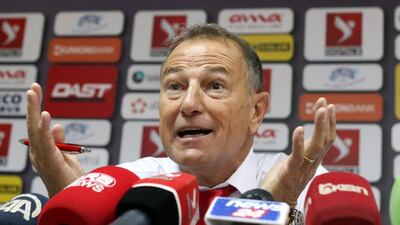 Alabania coach Giovanni De Biasi speaks at a press conference on Saturday ahead of Thursday's Euro 2016 qualifying match against Serbia. Gent Shkullaku / AFP / October 3, 2015