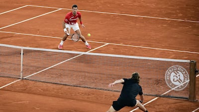 Novak Djokovic in action against Stefanos Tsitsipas. EPA