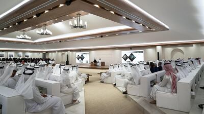 Guests listen to a lecture by Omar Habtoor Al Darei titled "Reclaiming Religion In The Age of Extremism", at Majlis Mohamed bin Zayed.