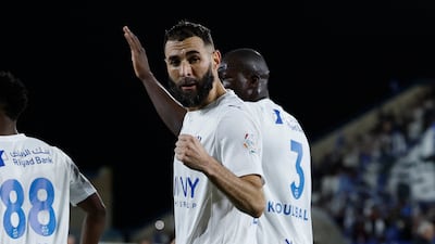 Al Hilal's Karim Benzema celebrates scored a hat-trick on his debut on Thursday. Reuters