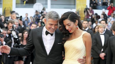 Amal Clooney wears Atelier Versace to a screening of the film 'Money Monster' at Cannes Film Festival in 2016. AFP
