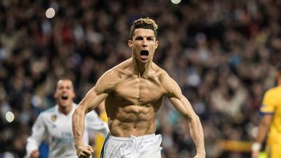 Cristiano Ronaldo celebrates after scoring a last-minute penalty against Juventus to send Real Madrid through to the semi-finals of the Champions League. Next up is Bayern Munich. Rodrigo Jimenez / EPA