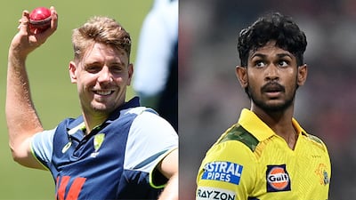 Cameron Green, left, and Matheesha Pathirana were snapped up by Kolkata Knight Riders in Abu Dhabi. AFP / Getty Images