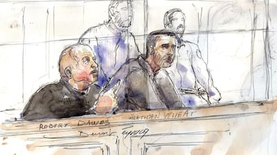 This court sketch shows Robert Dawes and Nathan Wheat on the last day of a two-week trial in Paris for drug trafficking. AFP