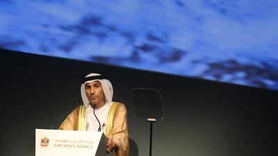 Dr Mohammed Al Ahbabi, director general of the UAE Space Agency, speaks at the ceremony. Delores Johnson / The National