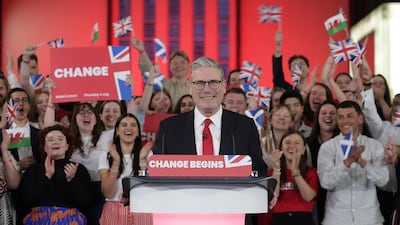 Mr Starmer celebrates winning the July 2024 election with a speech at Tate Modern, London. Getty Images
