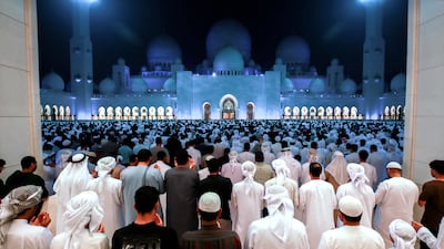 Thousands attended prayers at the Sheikh Zayed Grand Mosque in Abu Dhabi, to mark Laylat Al Qadr on Friday. All photos: Victor Besa / The National
