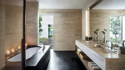 A bathroom at the Bulgari Dubai.