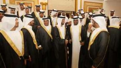 The grooms get together for the mass wedding at Al Boom Tourist Village in Dubai.