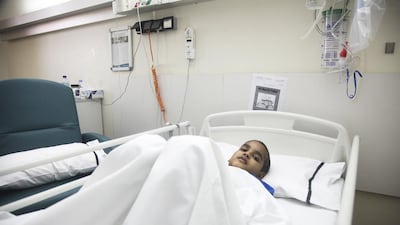 Ali Altaf, 8, is undergoing treatment at Dubai Hospital. The Indian boy’s family needs help to pay for the expensive live-saving bone marrow transplant abroad and are appealing for donations from the UAE public to help save his life. Lee Hoagland / The National