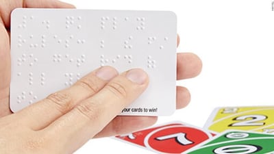 Popular card game Uno is now available to play in braille. Courtesy Mattel.