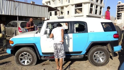 The bullet-riddled vehicle in which Yemen police colonel Salem Al Milqat was travelling with an aide when they were shot dead in Aden's Al Mansour district on March 5, 2016. EPA