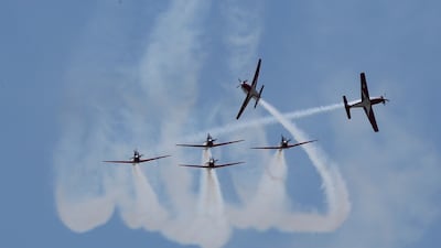 The Indonesian Air Force's Jupiter aerobatic team fly in formation during a display at the Bali Airshow. AP Photo