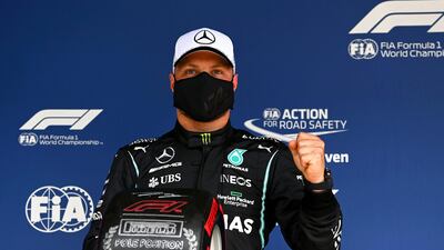 Mercedes driver Valtteri Bottas clocked the fastest time during the qualifying session for Portuguese GP at the Algarve International Circuit near Portimao on Saturday. AP