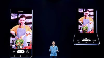 Samsung teased a new foldable concept that folds vertically into a small square. Courtesy Samsung