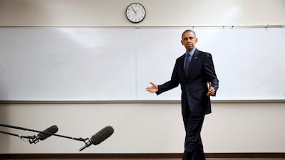 US President Barack Obama arrives to deliver remarks on the recent shootings in San Bernardino, after meeting with victims’ families at Indian Springs High School in San Bernardino, California. Jonathan Ernst / Reuters