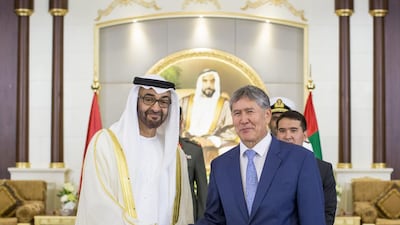 Sheikh Mohammed bin Zayed, Crown Prince of Abu Dhabi and Deputy Supreme Commander of the Armed Forces with Almazbek Atambayev, president of Kyrgyzstan. Ryan Carter / Crown Prince Court – Abu Dhabi
