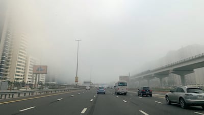 Early morning fog once again envelopes Dubai on Thursday. Pawan Singh / The National