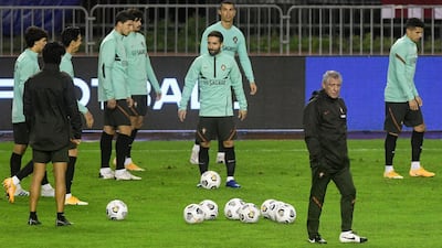 Portugal manager Fernando Santos, front right, at training. AFP