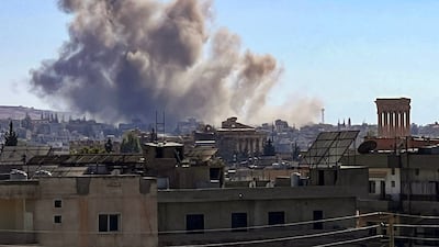 Smoke billows from the site of an Israeli air strike on Baalbek on Wednesday. AFP