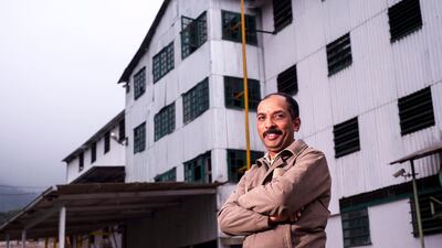 Mr Bob Devaiah, Group Manager Talayar in front of the Talayar Tea Estate CTC (Crush Tear Curl) process factory. Simon de Trey-White for The National